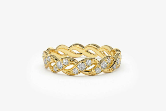 2ct Wedding Ring Band Round Cut Diamond Wave Spiral Twist 14k Yellow Gold Finish