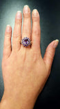 2.6ct Engagement Ring Oval Cut Purple Amethyst Floral Cluster 14k WhiteGold Over