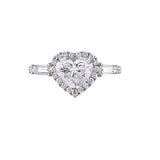 2Ct Heart Cut Diamond Halo Solitaire Ring 14K White Gold Finish Baguette Accents