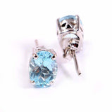 2.35ct Stud Earrings Oval Cut Blue Aquamarine Solitaire 14k White Gold Finish