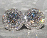 Halo Milgrain Bezel Stud Earrings 2.1ct Round Cut Diamond 14k White Gold Finish