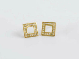 1ct Round Cut VVS1 Diamond Open Square Halo Stud Earrings 14k Yellow Gold Finish