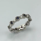 1.5ct Round Cut Blue Sapphire Wedding Band Full Eternity 14k White Gold Finish