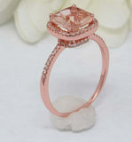 2ct Cushion Cut Morganite Engagement Ring Diamond Accent Halo 14k Rose Gold Over