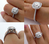 2.5Ct Cushion Cut VVS1/D Diamond Accent Halo Engagement Ring 14K White Gold Over