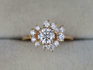 1.6ct Engagement Ring Round Cut Diamond Cluster Design 14k Yellow Gold Finish