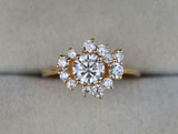 1.6ct Engagement Ring Round Cut Diamond Cluster Design 14k Yellow Gold Finish