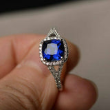 2ct Cushion Cut Blue Sapphire Engagement Ring 14k White Gold Finish Split Shank