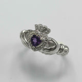 1ct Heart Purple Amethyst Engagement Ring Claddagh Irish 14k White Gold Finish