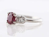 2.2ct Oval Cut Pink Ruby Engagement Ring Diamond Trilogy 14k White Gold Finish