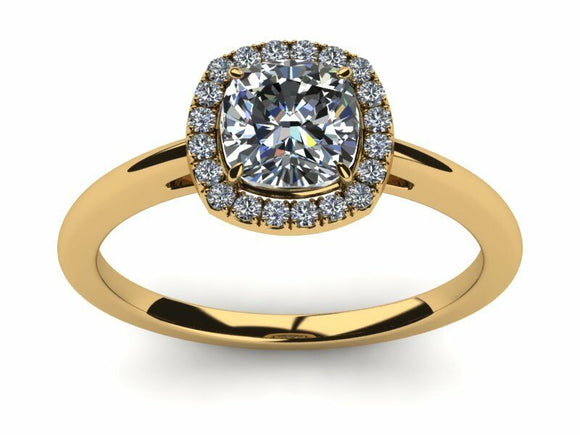 1.3ct Cushion Cut Diamond Halo Solitaire Engagement Ring 14k Yellow Gold Finish