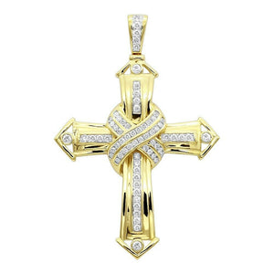 3Ct Round Cut DVVS1 Diamond Jesus Cross Pendant 14K Yellow Gold Finish NO CHAIN