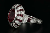 2ct Oval Cut Pink Ruby Engagement Ring Art Deco Milgrain 14k White Gold Finish