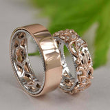 Couple Band Filigree Engagement Ring 1ct Round Cut Diamond 14k Dual Gold Finish