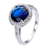 2.4ct Round Cut Blue Sapphire Engagement Ring 14k White Gold Over Halo Solitaire