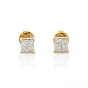 1.3ct Princess Cut Diamond Elegant Square Stud Earrings 14k Yellow Gold Finish