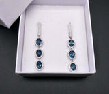 2.9ct Drop Earrings Oval Cut London Blue Topaz Dangling 14k White Gold Finish