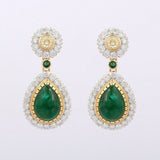 2.9ct Drop Earrings Pear Cut Green Emerald Tear Drop Halo 14k Yellow Gold Finish