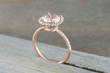 1.6ct Round Cut Peach Morganite Diamond Halo Ring 14k Rose Gold Over with Accent