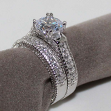 Antique Vintage Bridal Set Ring 2.3ct Round Cut Diamond 14k White Gold Finish