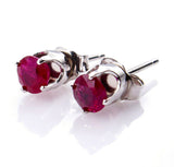 1Ct Round Cut Pink Ruby Classic Solitaire Stud Earrings 14K White Gold Finish