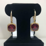 2ct Dangle Earrings Cushion Cut Ruby Ruby Diamond LeverBack 14k Yellow Gold Over