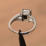 Split Shank Engagement Ring 1.3ct Emerald Cut Black Diamond 14k WhiteGold Finish