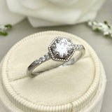 2ct Engagement Ring Round Cut Diamond Hexagon Shape Stackable 14k WhiteGold Over