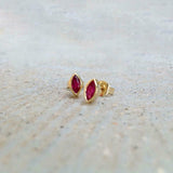 1ct Marquise Cut Pink Ruby Solitaire Bezel Stud Earrings 14k Yellow Gold Finish