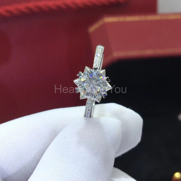 1ct Round Cut Moissanite Heart Prong Solitaire Accent Ring 14k White Gold Plated