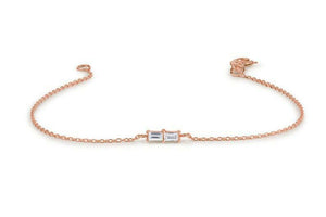 1ct Baguette Cut Diamond Petite Minimalist Chain Bracelet 14K Rose Gold Finish