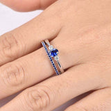 1.5ct Oval Blue Sapphire Engagement Ring Trilogy Bridal Set 14k White Gold Over