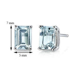 2Ct Emerald Cut Blue Aquamarine Solitaire Stud Earrings 14K White Gold Finish