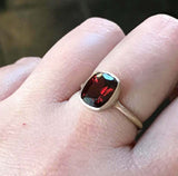 1.2ct Cushion Red Garnet Engagement Ring Bezel Set Solitaire 14k YellowGold Over