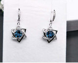 2ct Drop Earrings Round Cut London Blue Topaz Star of David 14k WhiteGold Finish