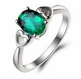 1.5ct Oval Cut Green Emerald Heart Shaped Solitaire Ring 14k White Gold Finish