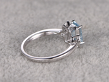 0.7ct Emerald Cut Blue Aquamarine Engagement Ring Trilogy 14k White Gold Finish