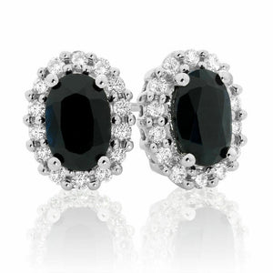 1.5ct Oval Cut Black Spinel Halo Design Stud Earrings 14k White Gold Finish