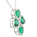 4ct Green Emerald Pendant with Chain Heart Cut Four Heart 14k White Gold Finish