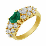 3Ct Heart Cut Green Emerald 3 Row Diamond Engagement Ring 14K Yellow Gold Finish