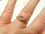 2ct Engagement Ring Oval Cut Blue Aquamarine Filigree Shank 14k Yellow Gold Over