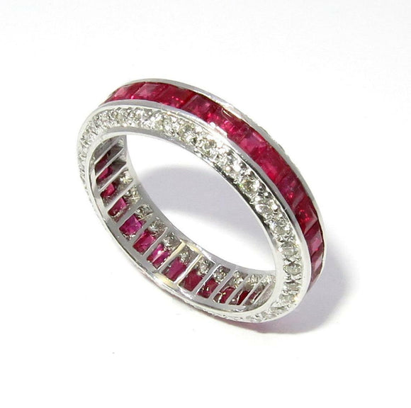 6Ct Princess Cut Pink Ruby Diamond Channel Set Wedding Band 14K White Gold Over