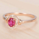 1.2ct Oval Pink Ruby Engagement Ring Diamond Halo Solitaire 14k Rose Gold Finish