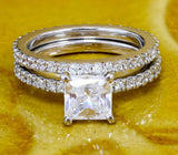 Bridal Set Engagement Ring 2ct Princess Cut VVS1D Diamond 14k White Gold Finish