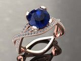 2.3ct Round Blue Sapphire Infinity Split Band Cocktail Ring 14k Rose Gold Finish