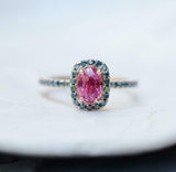 2ct Engagement Ring Oval Cut Pink Sapphire Round Accent Halo 14k RoseGold Finish