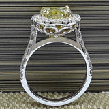 5Ct Cushion Cut Yellow Sapphire Vintage Halo Solitaire Ring 18K White Gold Over