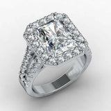 3.5ct Radiant Cut Diamond Engagement Ring Halo Split Shank 14k White Gold Finish