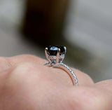 1ct Engagement Ring Round London Blue Topaz Diamond Accent 14k White Gold Finish