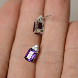 2ct Emerald Cut Purple Amethyst Diamond Elegant Stud Earrings 14k WhiteGold Over